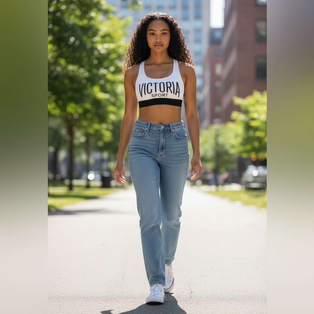 Victoria Sport White Logo Racerback Sports Bra Small Lightweight